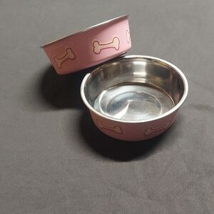 Pink Dog Bowl with Bone Design
